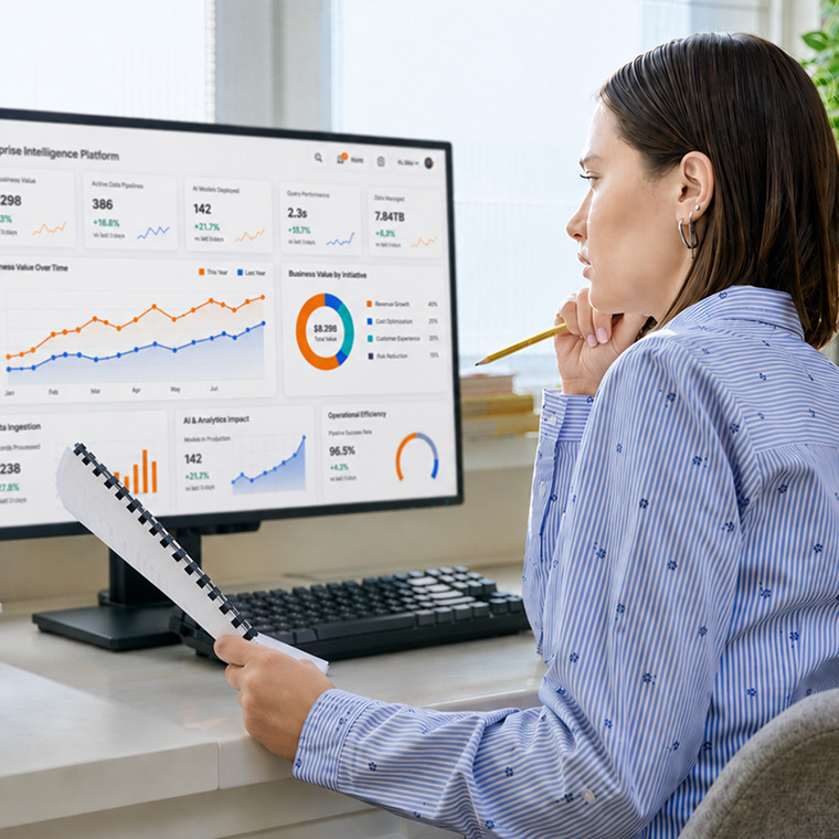 woman analyzing the data