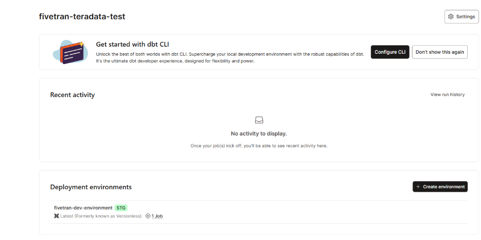 dbt Cloud project console