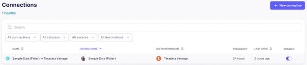 screenshot of Airbyte showing the connections