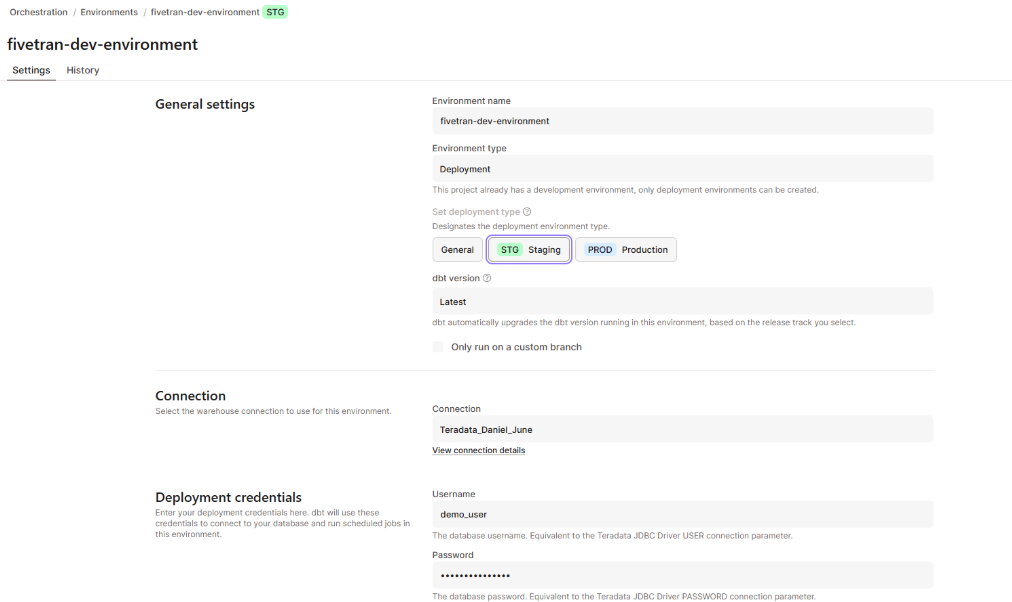Creating a Deployment environment on dbt Cloud