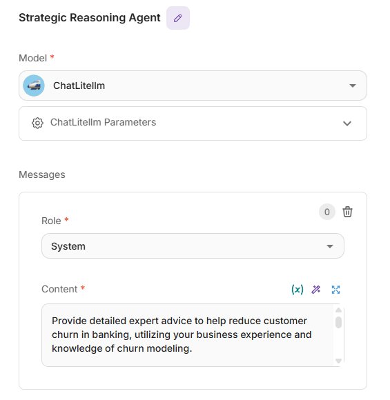 Strategic Reasoning Agent node configuration