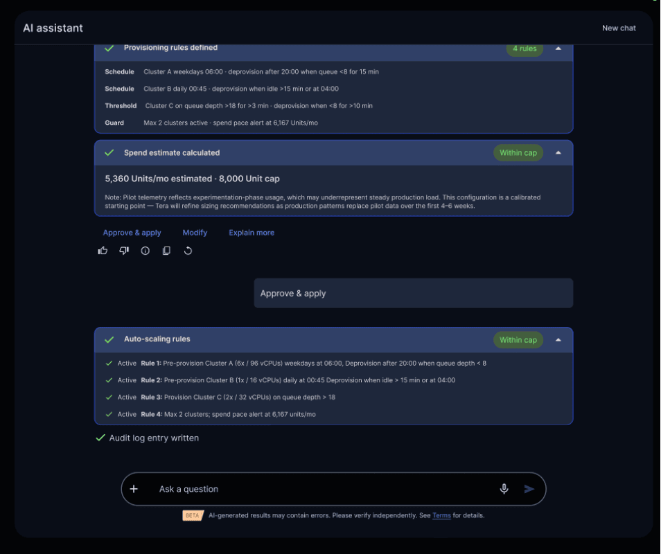 Governance workflow showing automated execution within guardrails and human approval for higher-risk changes