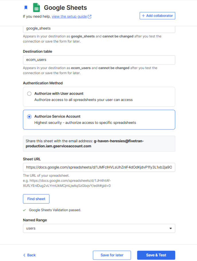 Setting a connection on Fivetran