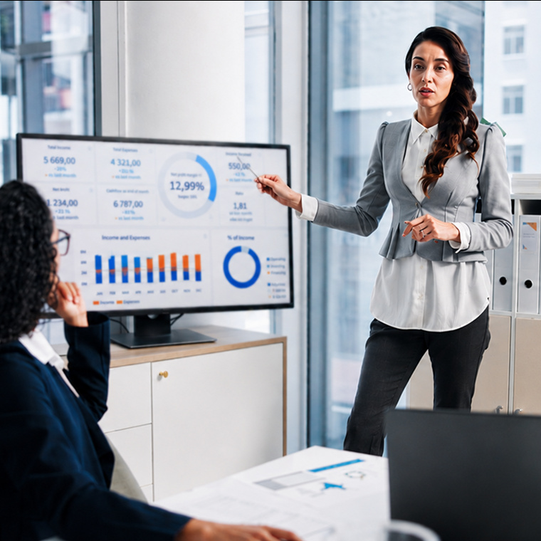 woman discussing the data